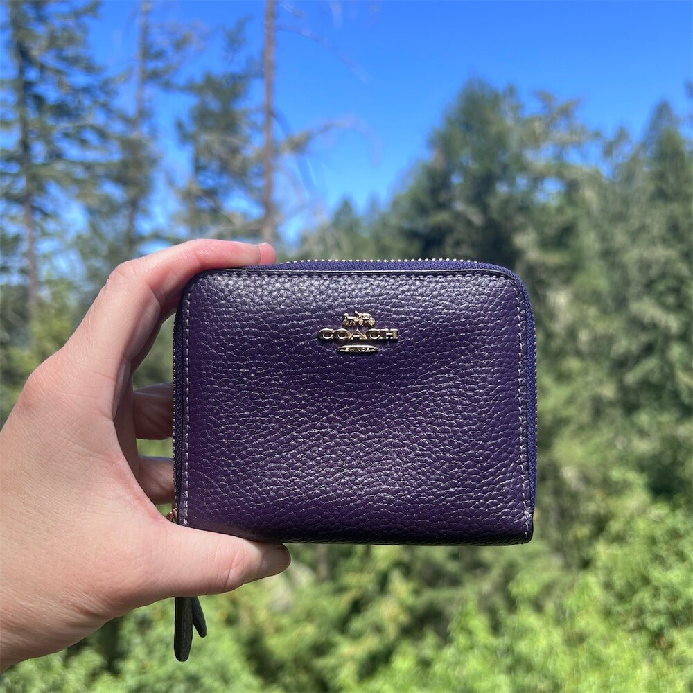 COACH Small PURPLE Pebble Leather Double Zip-Around Wallet Gold Hardware RARE